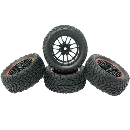 4PCS 75mm Rubber Tyres Tires with Foam Inserts and Plastic Wheel Rims 12mm Hex for 1/10 On-Road RC Drift Touring Car 1/14 1/16 1/18 Rally Car(Black/Red) - color: Black/Red