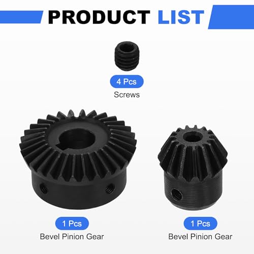 uxcell 2Pcs Tapered Bevel Gears Set, 1.5 Mod 1:2 (15T/30T) Harden Steel Straight Bevel Gear, 90 Degree Steering Motor Gears, (5/14mm Shaft Hole with Keyway) - size: 5/14mm