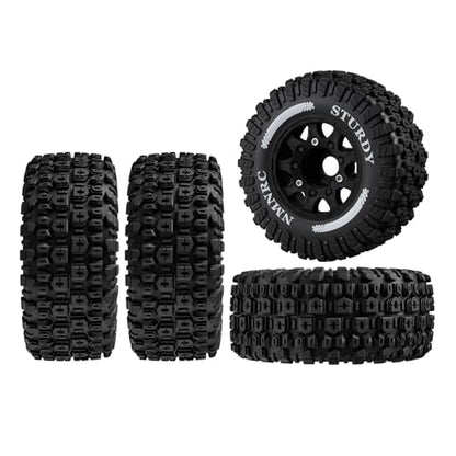 Pre-Glued Plastic RC Wheels and Tires 12MM 14MM 17MM Hex Compatible with Arrma Axial RC4WD Redcat Slash 2WD 4X4 Senton Short Course Truck Upgrades Part Black - color: Black