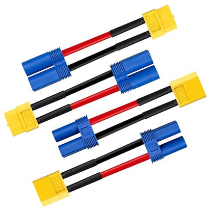 XT60 to EC5 Adapter, 2PCS Male to Female & 2PCS EC5 Male to XT60 Female Connector, 2Inch 14AWG High Temp Silicone Wire for FPV Drone, RC Car, Lipo Battery Charger ESC
