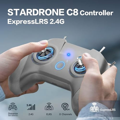 C8 ELRS V3 8CH 2.4GHz RC Radio Transmitter with Nano Receiver CR8 for FPV Drones/Tiny Whoop/Fixed Wing,FPV Drone Simulator Controller for Beginner,Mode 2 (C8 ELRS Controller & Receiver)