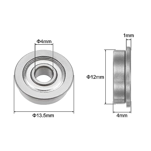 uxcell F604ZZ Flanged Ball Bearing 4x12x4mm Double Shielded Chrome Steel Flange Bearings, 4pcs - size: 4x12x4mm