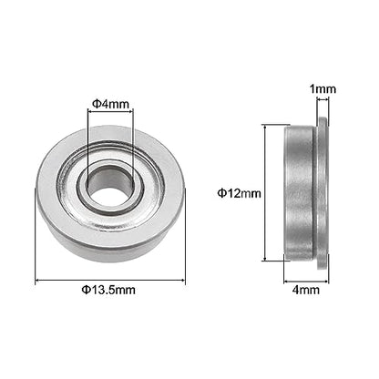 uxcell F604ZZ Flanged Ball Bearing 4x12x4mm Double Shielded Chrome Steel Flange Bearings, 4pcs - size: 4x12x4mm