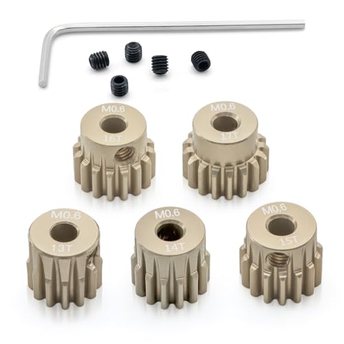 5PCS M0.6 Pinion Gear Set 13T 14T 15T 16T 17T 7075 Aluminium Pinion Motor Gear Compatible with 1/10 RC Car Brushed Brushless Motor - size: 13T 14T 15T 16T 17T