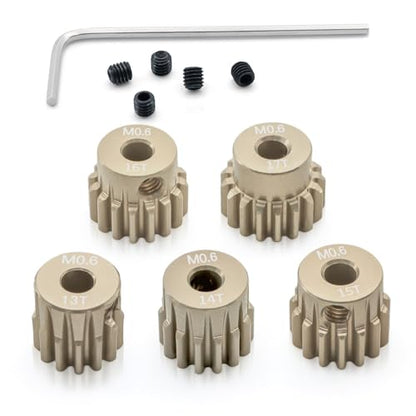 5PCS M0.6 Pinion Gear Set 13T 14T 15T 16T 17T 7075 Aluminium Pinion Motor Gear Compatible with 1/10 RC Car Brushed Brushless Motor - size: 13T 14T 15T 16T 17T