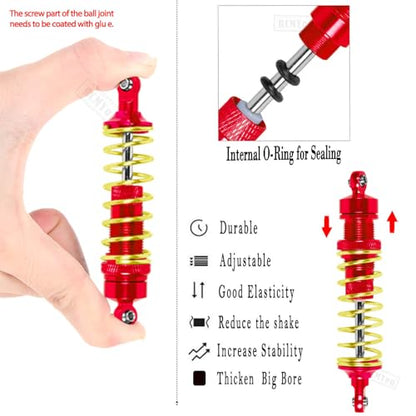 Aluminum Big Bore RC Shock Absorber Upgrades Part for 1/10 Slash 2WD 4x4,Stampede 2WD 4X4,Rustler 2WD 4X4,Hoss 2WD 4X4,Alloy 4PCS Front Rear RC Shocks w/Golden spring,Red - color: Red - Upgrades Part