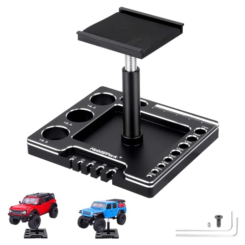 Hobbypark 1/18 1/24 RC Crawler Work Stand 360 Degree Rotation Lift Or Lower RC Car Repair Workstation for TRX4M TRX4MT Axial SCX24 AX24 FCX24 Tools (Unassembled) (Black-Silver) - color: Black-Silver