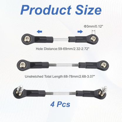 MECCANIXITY 4Pcs Adjustable Turnbuckles Camber Link, 59-69mm Turnbuckle Rod Steering Servo Linkage with M3 Ball Head Rod Ends for RC Car Replace Parts - size: 59-69mm