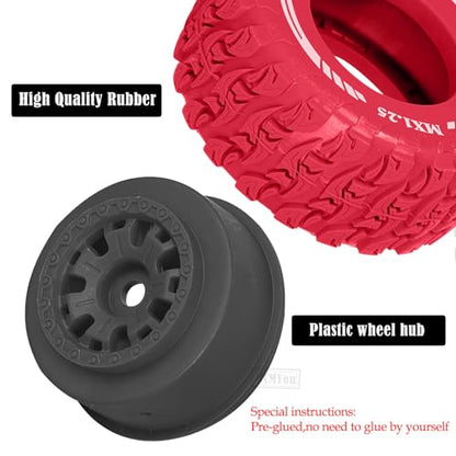 RC MX1.25 RC Truck Wheel Tires for Traxx as/Mojave GROM 223S 4x4 RTR,14301 14302 14303,Tamiya Kyosho HPI 1/14-1/18 Scale On/Off Road,RC Monster Truck Car Wheels,Black-Red - color: Black-red(rc Wheels Tires)