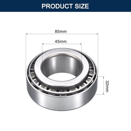 2 Pack 33209 Tapered Roller Bearing Cone and Cup Set | 45mm Bore 85mm OD 32mm Cup Width, Chrome Steel Taper Bearings Set, ABEC-3 - size: 33209