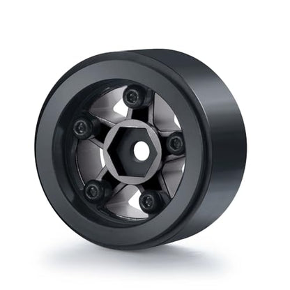 4PCS 1.0inch Wheel Rims RC Plastic 5-Spokes Beadlock Wheel Rim Hub for Axial SCX24 Deadbolt All 1/24 Scale RC Crawler Upgrade Parts Accessories (Titanium) - color: Titanium