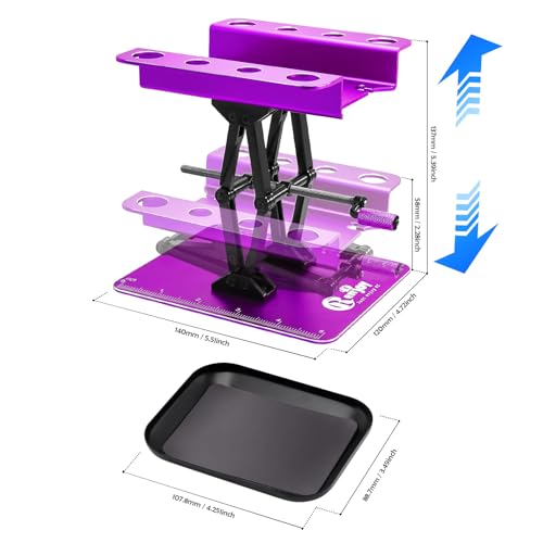 RC Car Work Stand w/Screw Tray for 1/8 1/10 1/12 Scale RC Cars, Purple | Aluminum RC Car Stand Lift Lower with Anti-Slip Dual Scale Base & Tool Holder Top Plate for RC Crawler TRX4 SCX10 Upgrades - color: Purple