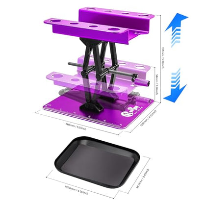 RC Car Work Stand w/Screw Tray for 1/8 1/10 1/12 Scale RC Cars, Purple | Aluminum RC Car Stand Lift Lower with Anti-Slip Dual Scale Base & Tool Holder Top Plate for RC Crawler TRX4 SCX10 Upgrades - color: Purple