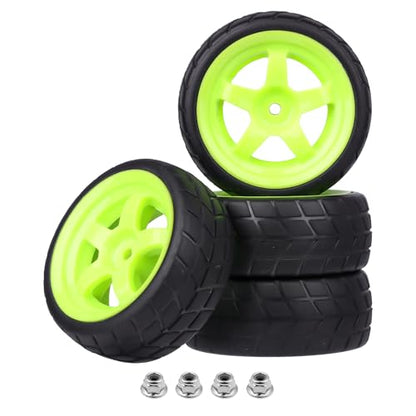 OD 2.56" 12mm Hex Wheels Rims Rubber Tires Set for 1/10 Scale RC Drift & Touring Cars Compatible with Traxxas, Tamiya, HPI, HSP, Redcat (Non-Glued)