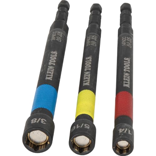 Klein Tools 65411PK3 Magnetic Color-Coded Power Nut Setter Set, 1/4-Inch Impact Hex Drive, 5-Inch Shaft, Extended Reach, 3-Piece - size: 6-Inch / 3-Piece Set