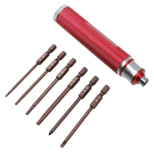 ShareGoo 6 in 1 Hex Screwdriver, Multi-Function Screw Driver 1.5/2.0/2.5/3.0mm 0#+ 1#- Repair Tool Kit Compatible with HSP Tamiya Arrma Axial Traxxas RC Car RC Drone Airplanes (Red) - color: Red