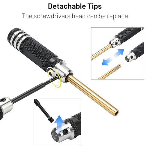 Multi-Size RC Screwdrivers Set, daitoku RC Aluminum Tool Kit Hex 1.3mm PH 2.0mm+ Mini Box Nut 3.0mm for AXIAL 1/30 SCX30