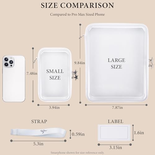 Clear Hard Shell Zipper Case Set (1Large + 2Small), 120s Thick PET Plastic Storage Bags, Dual Zipper Travel Organizer with Star Charms, Removable Strap, Removable Labels & 2 Markers - size: 1Large + 2Small