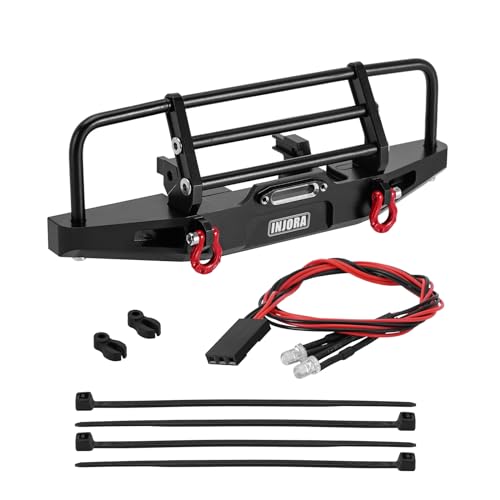 INJORA 37g Front Bumper - CNC Aluminum Bumper with Light for 1/18 RC Crawler TRX4M Defender Upgrade - size: Front