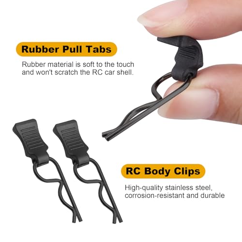 HobbyPark 50pcs Universal RC Car Body Clips w/Pull Tabs Black R Pins for 1/10 Scale Traxxas Arrma Axial Losi & All 1/8 Redcat HPI HSP Exceed Truck Buggy Shell Replacement Parts - size: 1.4mm Rod Black Clips and Tabs