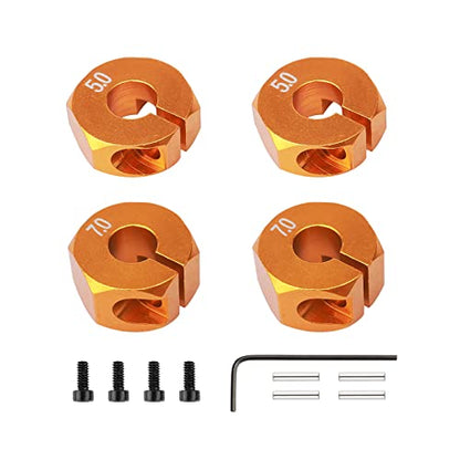 5mm & 7mm Thickness Aluminum 12mm Hex Wheel Hub Adapters with Screws Pins for 1/10 RC Cars Buggy Truck Crawler HSP Traxxas Redcat Arrma Tamiya etc, Gold