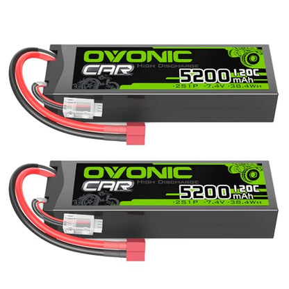OVONIC 2S LiPo Battery 7.4V 5200mAh 120C with Dean-Style T Plug for RC Car RC Truck Airplane Helicopter Boat Car Racing RC Hobby 2 Packs