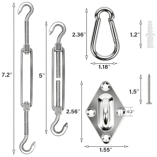 YOFIT 44 Pcs Shade Sail Hardware Kit 5 Inch Outdoor Sun Sail Accessories | 304 Stainless Steel Turnbuckles & Brackets for Triangle/Rectangle Sails, Patio Canopy Installation Hardware Set - size: 5 inch 44 pcs
