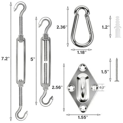 YOFIT 44 Pcs Shade Sail Hardware Kit 5 Inch Outdoor Sun Sail Accessories | 304 Stainless Steel Turnbuckles & Brackets for Triangle/Rectangle Sails, Patio Canopy Installation Hardware Set - size: 5 inch 44 pcs