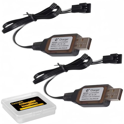 SM-3P Charger with SM-3PIN Plug for 7.4V 2S Lipo Battery RC Car RC Tank RC Boat Toys Universal 7.4V USB Charger Cable with Protection 2 Pack SM3P Charger
