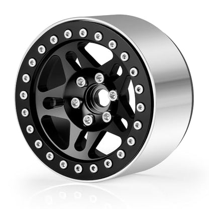 4PCS Aluminum 2.2 Beadlock Wheels for 1/10th RC Crawler Car Wraith RR10 SCX10 TRX4 (Black) - color: Black