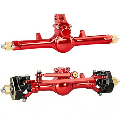 OGRC +4mm Axles with Double Joint Shaft & Brass Steering Knuckle for SCX24 | Aluminum Axle Housing, Brass Steering Knuckles, Stock 2/16T Gears, for Axial SCX24 AX24 1/24 RC Crawler, Red - color: Red