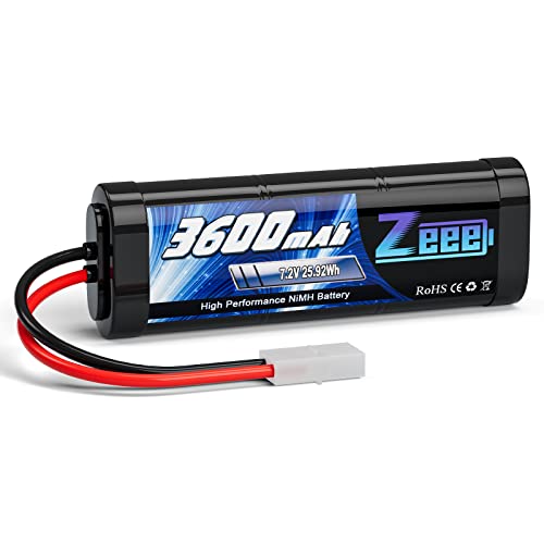 Zeee 7.2V NiMH Battery 3600mAh RC Battery with Tamiya Connector | High Power for RC Car RC Truck Associated HPI Losi Kyosho Racing Hobby