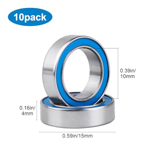 Steel RC Ball Bearings Double Rubber Sealed Deep Groove Miniature Bearings, Set of 10 (10x15x4mm 6700-2RS) - size: 10x15x4mm 6700-2RS