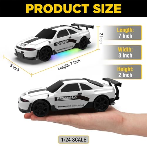 RC Drift Car 1:24 Remote Control Car 4WD 15KM/H High Speed Racing Sport Car with LED Lights RC Cars Toy for Kids Boys Girls Adults Gifts Birthday Christmas - color: White