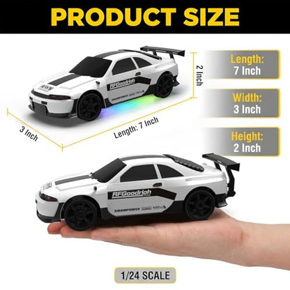 RC Drift Car 1:24 Remote Control Car 4WD 15KM/H High Speed Racing Sport Car with LED Lights RC Cars Toy for Kids Boys Girls Adults Gifts Birthday Christmas - color: White