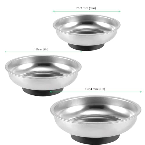FUNSUEI 9 Packs 3/4/6 Inches Magnetic Tray Set, Stainless Steel Magnetic Bowl, Round Magnetic Parts Tray for Pins, Screws, Bolts, Nuts, Small Parts - color: Silver, size: 9 PCS 3/4/6 In