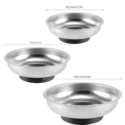 FUNSUEI 9 Packs 3/4/6 Inches Magnetic Tray Set, Stainless Steel Magnetic Bowl, Round Magnetic Parts Tray for Pins, Screws, Bolts, Nuts, Small Parts - color: Silver, size: 9 PCS 3/4/6 In