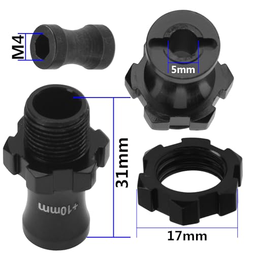 ShareGoo Metal +10mm Extended 17mm Splined Wheel Hex Hub Adapter Compatible with 1/10 Slash 2WD 4X4 Rustler Stampede Bandit 2WD 4X4 RC Car (Black) - color: Black