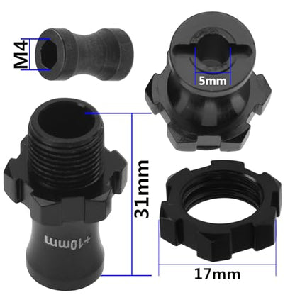 ShareGoo Metal +10mm Extended 17mm Splined Wheel Hex Hub Adapter Compatible with 1/10 Slash 2WD 4X4 Rustler Stampede Bandit 2WD 4X4 RC Car (Black) - color: Black