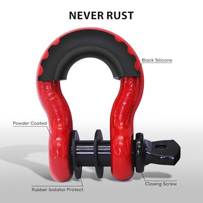 2 Pack D Ring Shackles 3/4" Shackle 41,887Ibs Break Strength - Heavy Duty Clevis Shackles with 7/8" Screw Pin and Isolator Washer Kit for Tow Strap Winch Off Road Vehicle Recovery, Red - color: RED-S