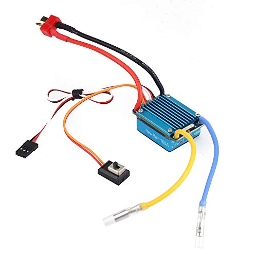 3S 160A Waterproof Brushed ESC with 5V 1A BEC T Plug, Electronic Speed Controller for 1/12 1/10 1/8 RC Car Auto Throttle Calibration Multiple Protections