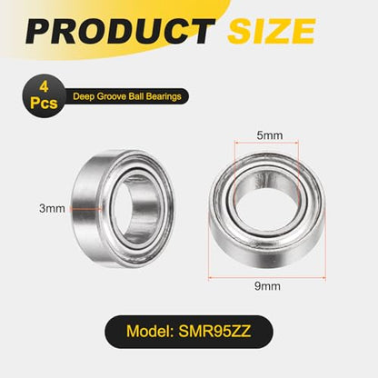 uxcell 4Pcs SMR95ZZ Deep Groove Ball Bearings, 5x9x3mm 440C Stainless Steel Double Shielded Bearings, ABEC 5 - size: 5x9x3mm