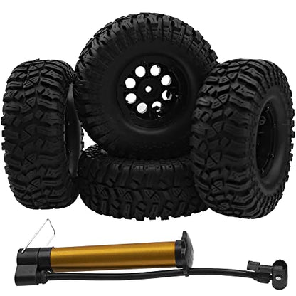 8-Hole 1.9" Rubber Tires Inflatable OD112mm & 12mm Hex Hub Plastic Beadlock Wheel Rims Compatible with 1/10 Axial SCX10 Tamiya CC01 TF2 RC Off-Road Crawler Car