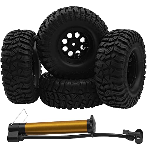 8-Hole 1.9" Rubber Tires Inflatable OD112mm & 12mm Hex Hub Plastic Beadlock Wheel Rims Compatible with 1/10 Axial SCX10 Tamiya CC01 TF2 RC Off-Road Crawler Car