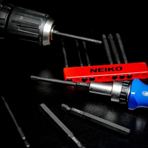 NEIKO 01148A Hex Allen Power Bit Set, 11-Piece Metric Sizes 1.5mm to 8mm | Magnetic Head Bits 3 Quick Release Shanks Premium S2 Steel Compatible with Drills and Impact Drivers - size: Hex Bit, style: Metric