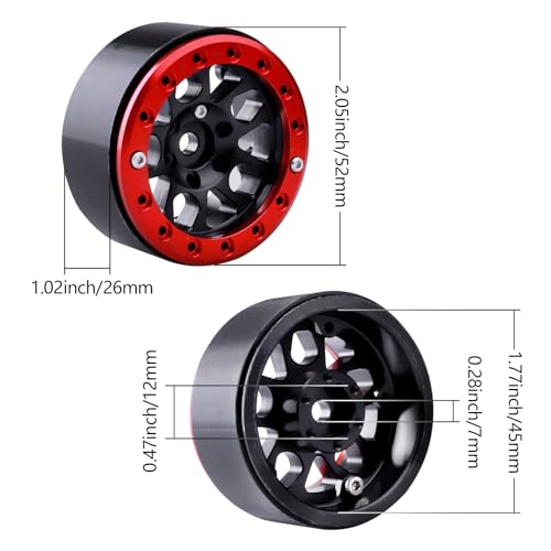 HobbyPark Metal 1.9 Beadlock Wheels Rims 1/10 RC Crawler Upgrades for Traxxas TRX-4 Axial SCX10 II 90046 SCX10 III AXI03007 Redcat Gen 8 (4-Pack) (Red + Black)