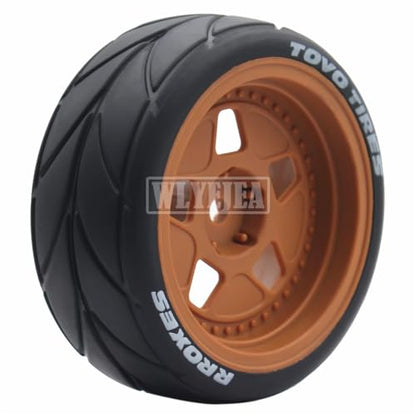 4PCS RC 1/10 On-Road Tires 65mm RC Rubber Tires w/Plastic Wheel Rim 12mm Hex Fit for 1/10 RC On-Road Rally Car HPI Tamiya TT01 TT02 Kyosho Wltoys 144001 - color: Brown 1