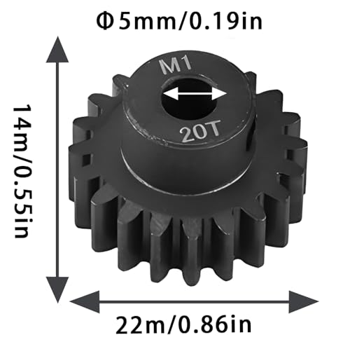 Steel Mod1 5mm Pinion Gear 1PCS, 11-28 M1 Pinion Gear Metal Hardened Steel Fit 5mm RC Motor Shaft with 3.175mm Coupler Compatible with 1/5 1/6 1/8 1/10 1/14 RC Brushless Brush Motor (20T) - size: 20T