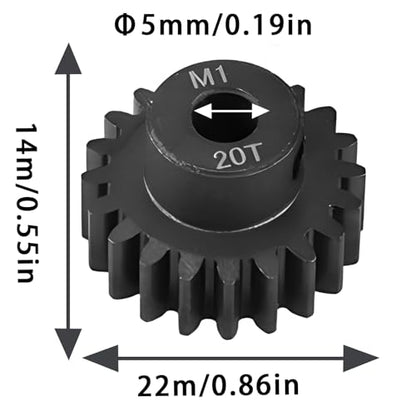 Steel Mod1 5mm Pinion Gear 1PCS, 11-28 M1 Pinion Gear Metal Hardened Steel Fit 5mm RC Motor Shaft with 3.175mm Coupler Compatible with 1/5 1/6 1/8 1/10 1/14 RC Brushless Brush Motor (20T) - size: 20T