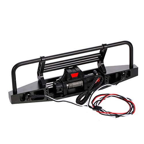 GoolRC Metal Front Bumper with Winch 2 LED Light for 1/10 RC Car Crawler Compatible with Replacmenet for TRX Hsp Redcat Rc4wd Tamiya Axial Scx10 D90 HPI Car Upgrade